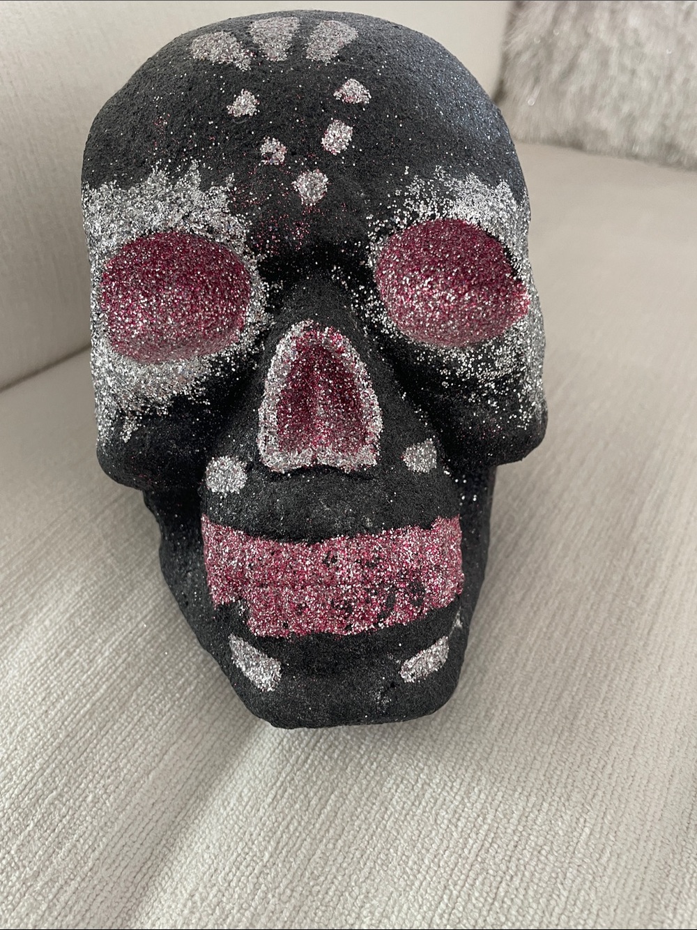 Glitter Skull Decor in Black and Pink